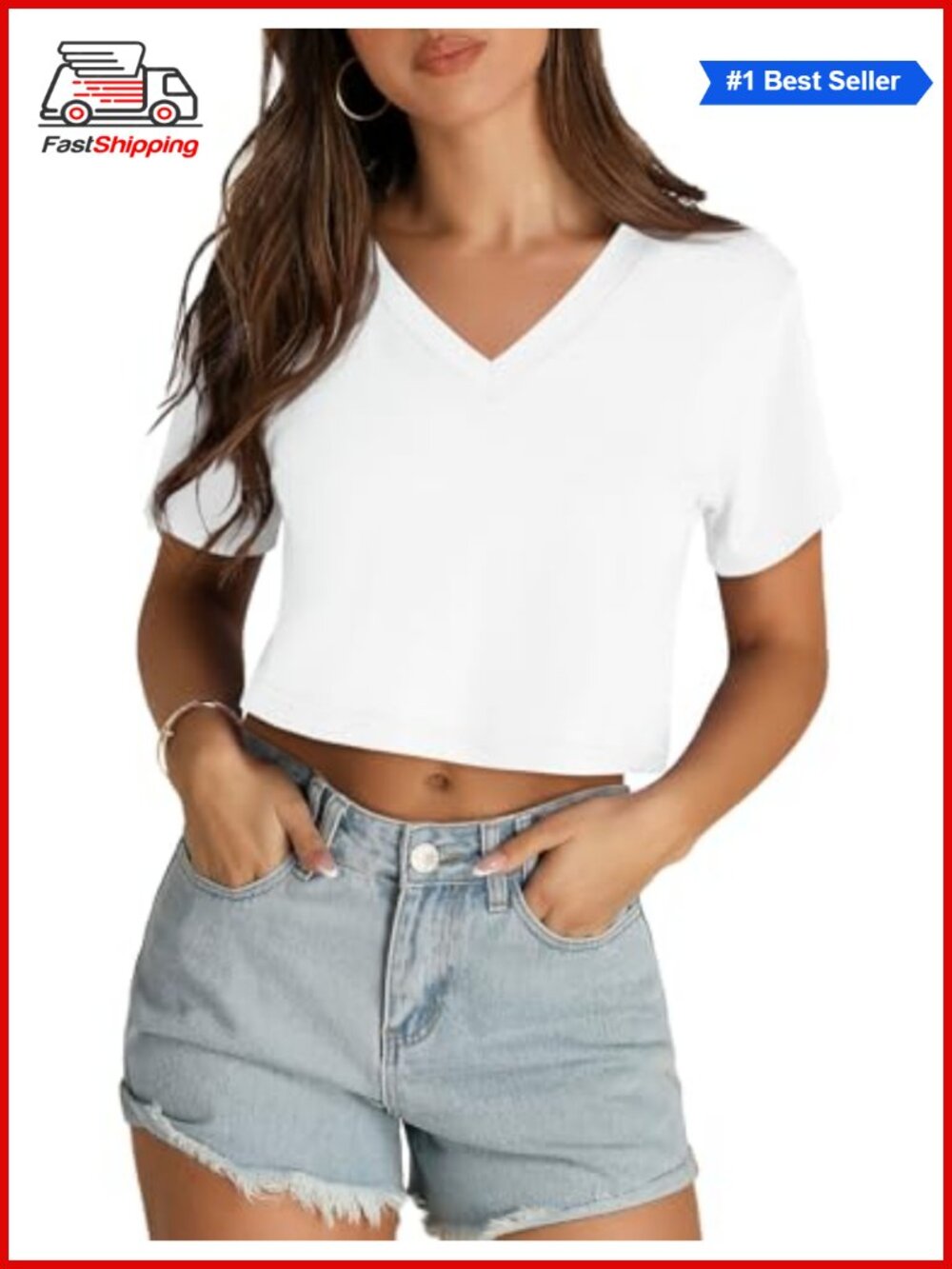 Womens Crop Tops Short Sleeve V Neck Summer Cropped T Shirts Basic Tees